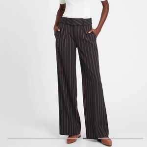 Banana Republic Navy w/white & Brown Striped Wide-Leg Biz-Casual Trousers 6